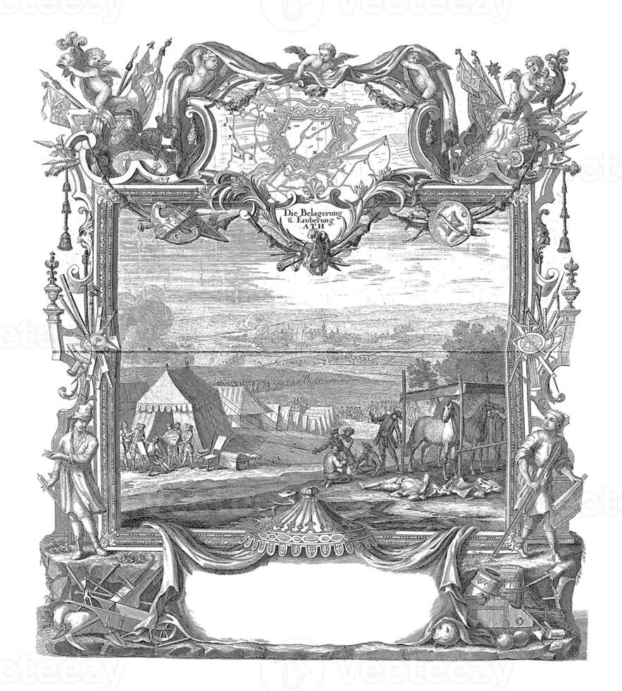 belägring och fånga av ath, 1706, årgång illustration. foto