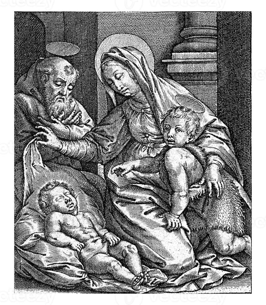 helig familj med de sovande christ barn, hieronymus wierix, 1563 - innan 1619 foto