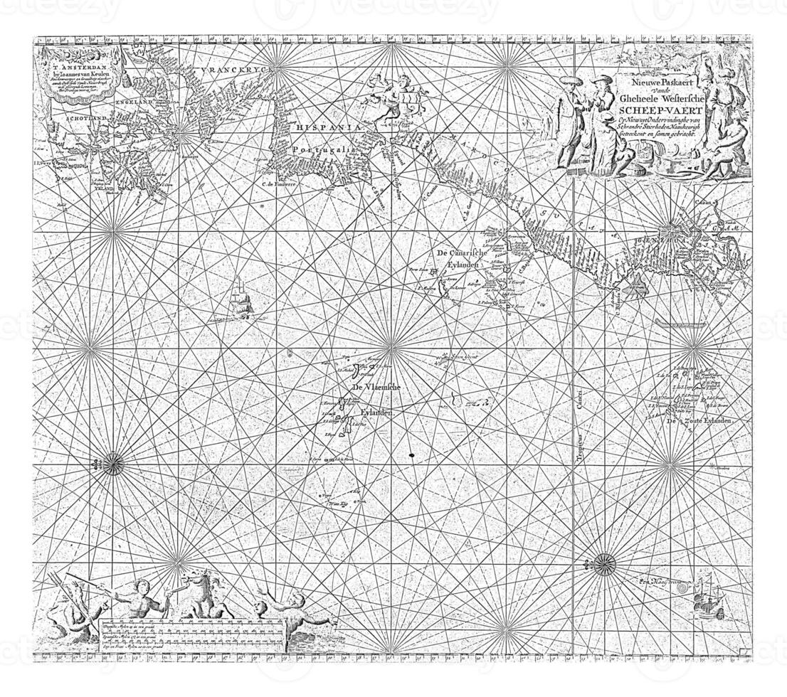 pass Karta av del av de atlanten hav med de väst kust av Europa och del av afrika, jan luyken foto