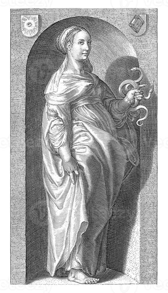 försiktighet prudentia, Jacob matham, efter hendrick goltzius, 1593 foto