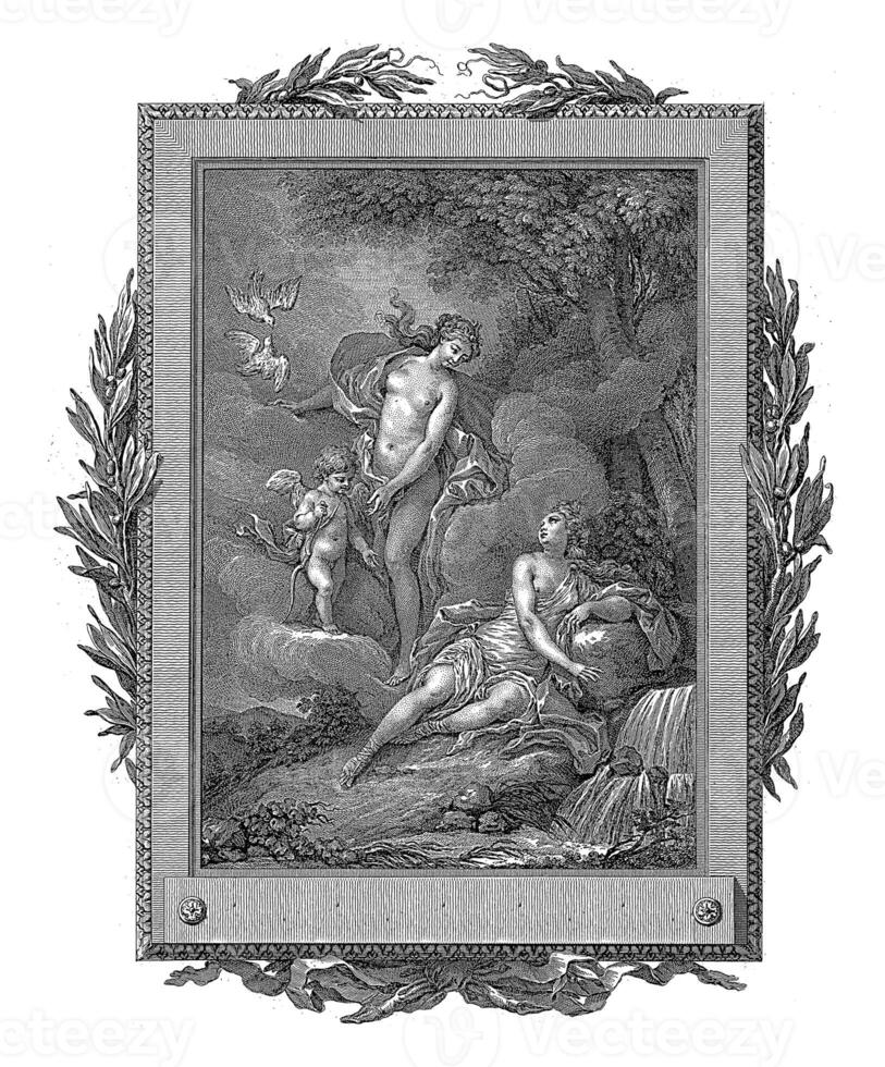 venus och cupid på calypso, jean-baptiste tilliard, efter charles Monnet, 1785 foto