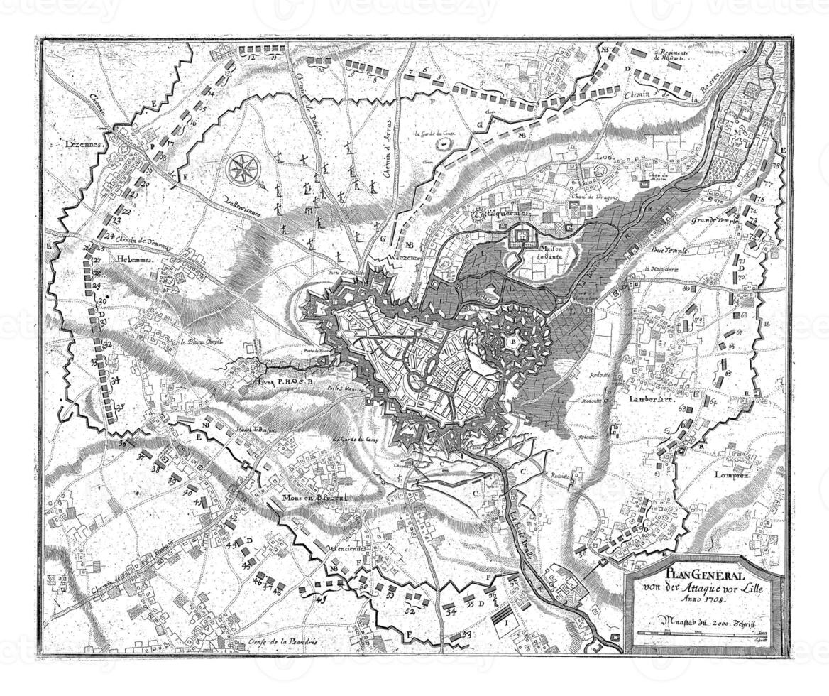 planen av de belägring av lille, 1708 foto