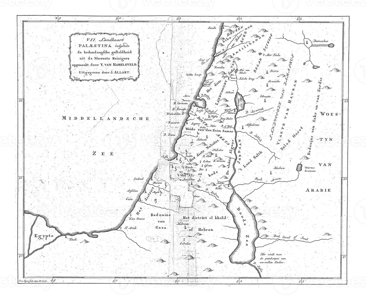 Karta av del av palestina, jan skåpbil jagen, 1794 foto