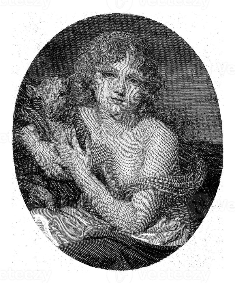 flicka med lamm, dolk jurriaan sluyter, efter jean-baptiste greuze, 1857 foto