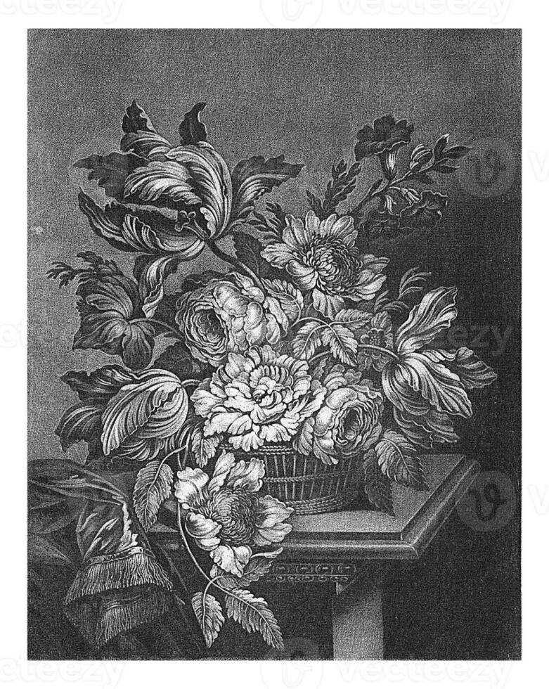 korg av blommor, pieter schenk jag, 1670 - 1713 foto