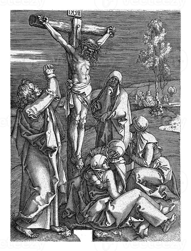 crucifixion av Kristus, johannes wierix, efter albrecht durer, 1564 foto