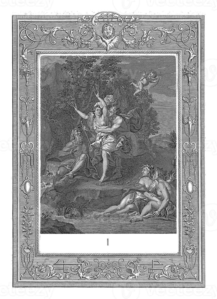 apollo förföljer daphne, bernard picart, 1733 foto