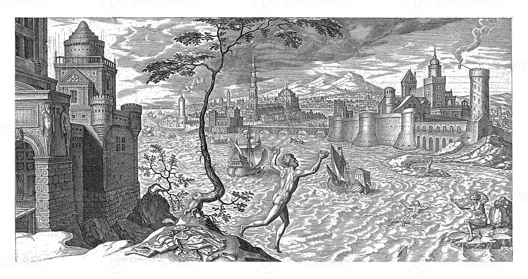 hjälte och Leander, philips galla, efter maarten skåpbil heemskerck, 1569 foto