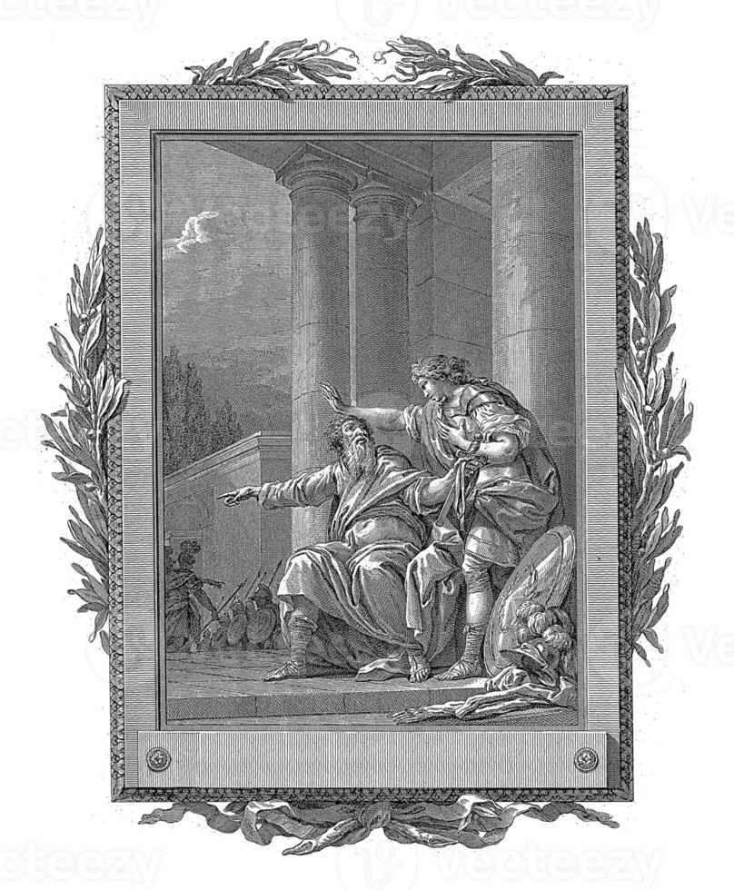mentor uppmanar telemachus till slåss mot de daunii, jean-baptiste tilliard, efter charles Monnet, 1785 foto