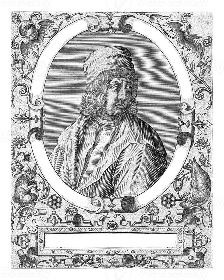 porträtt av marsilio ficino, theodor de bry, efter jean jacques boissard, 1669 foto
