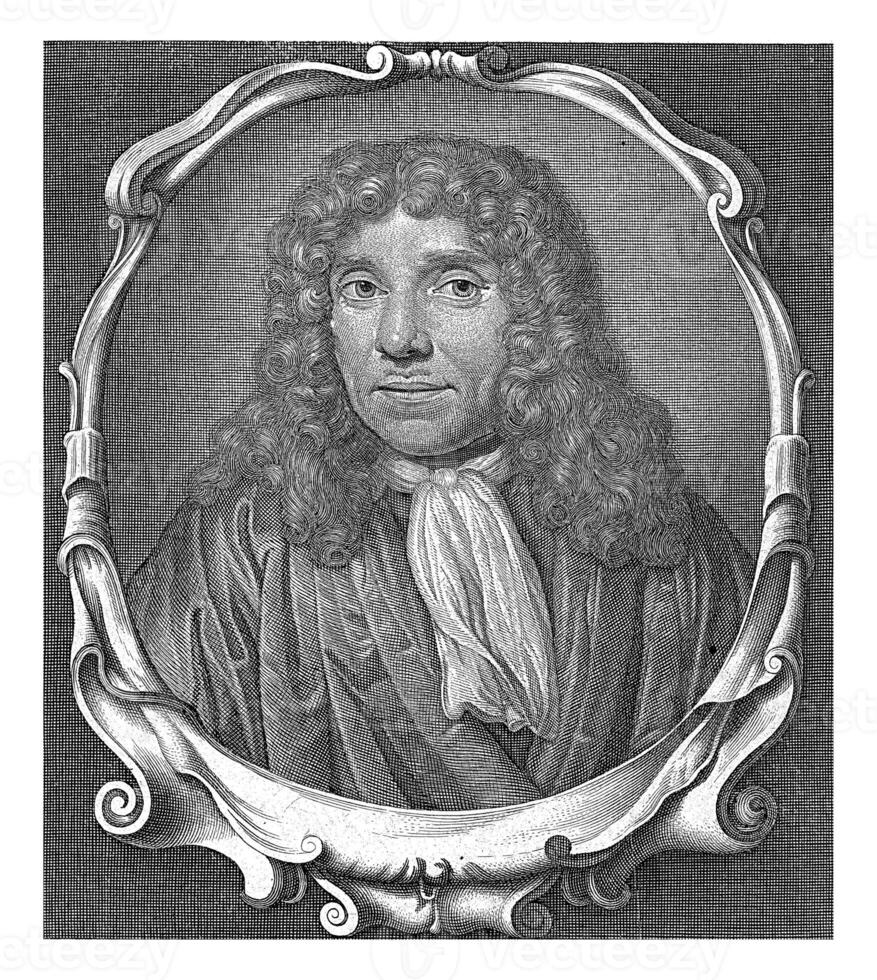 porträtt av antonie skåpbil Leeuwenhoek, Abraham de blois, efter jan verkolje, 1679 - 1717 foto