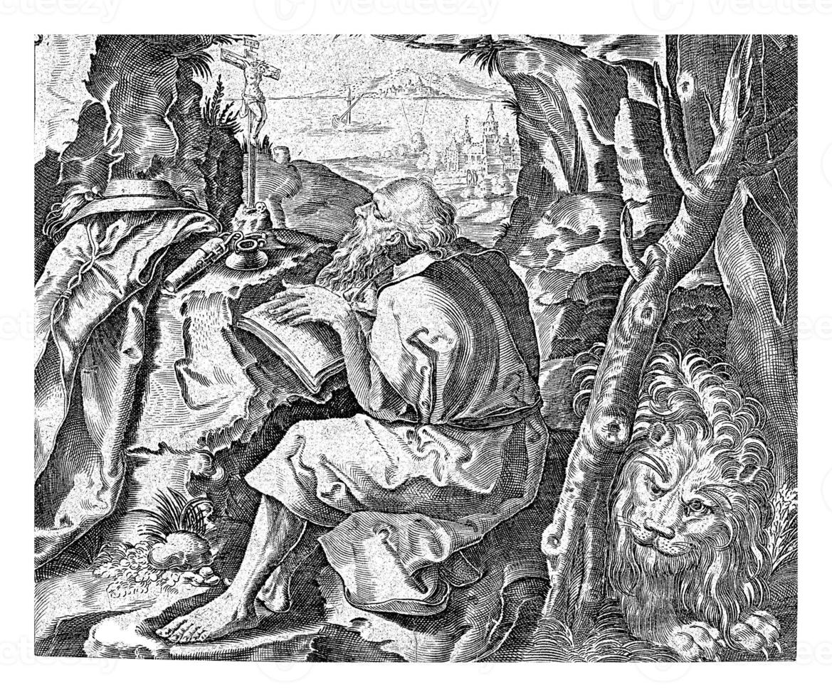 h. hieronymus skrivning i hans grotta, bartholomeus willemsz. dolendo, 1589 - 1626 foto