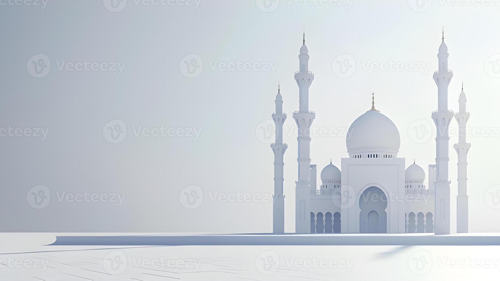 ai genererad ramadan kareem islamic hälsning bakgrund med 3d moské och kopia Plats område foto