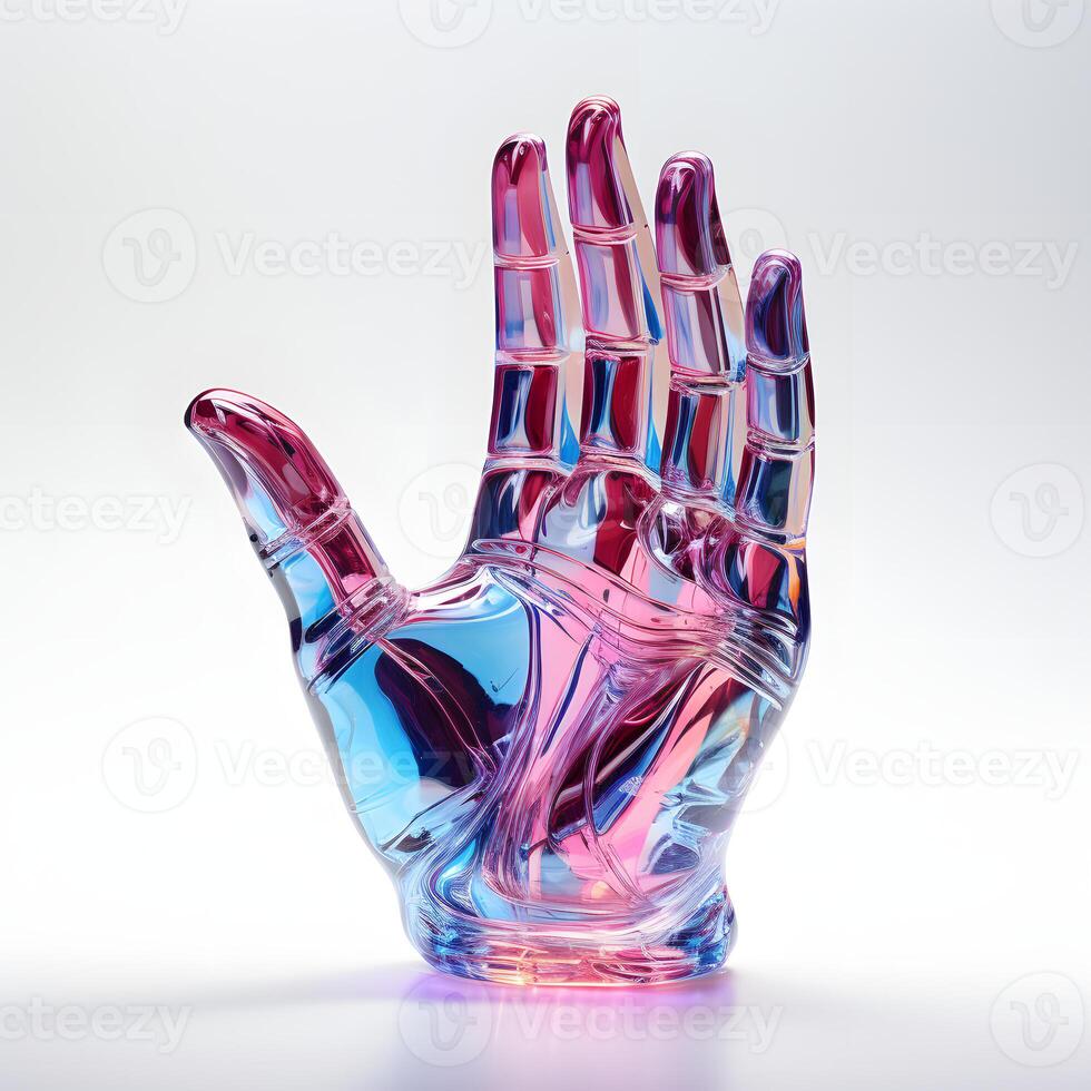 ai genererad färgrik holografiska hand skulptur. generativ ai foto