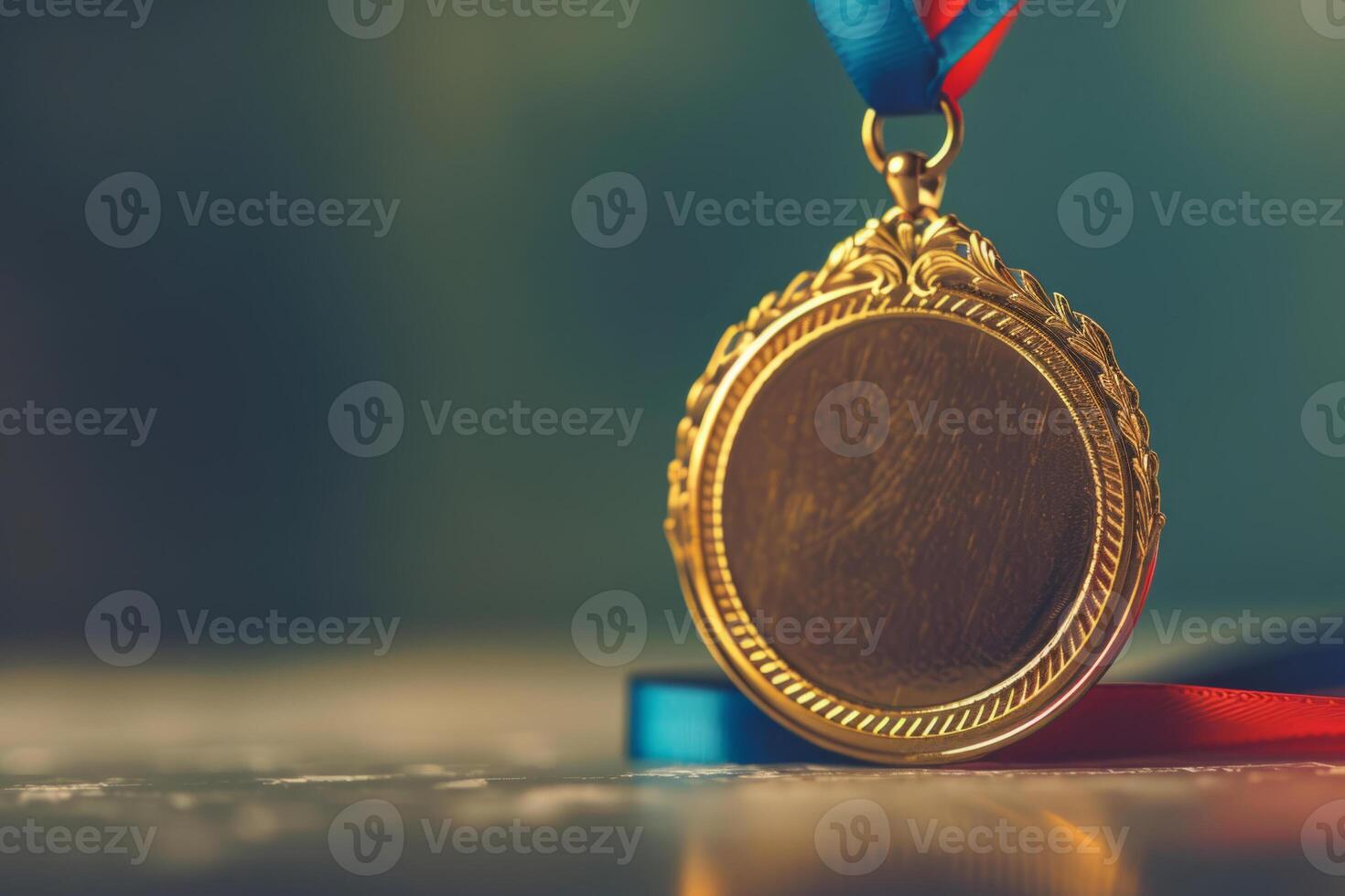 ai genererad tom gyllene medalj. trofén tilldela. symbol av triumf och ledarskap. generativ ai foto