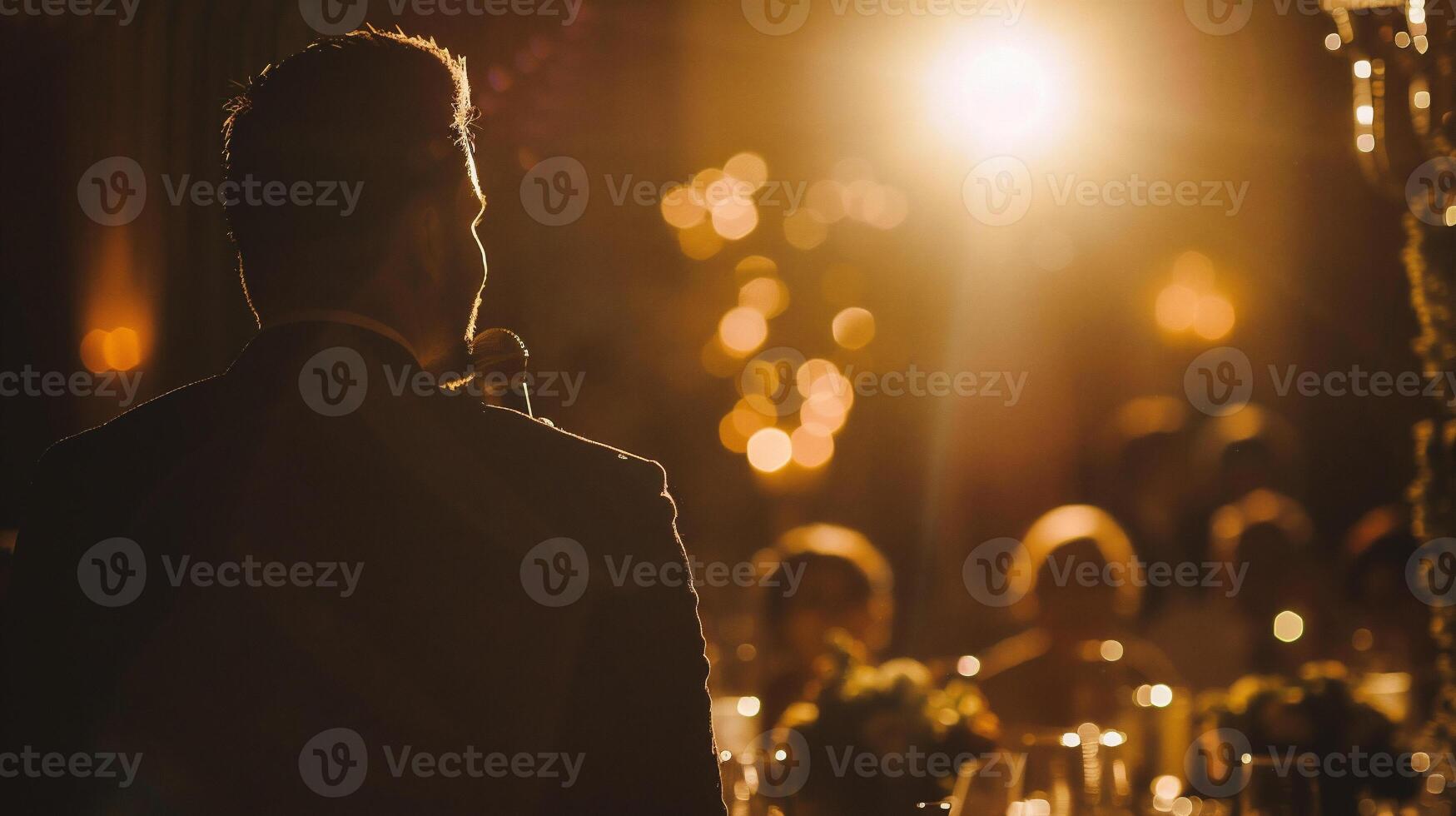 ai genererad silhuett av en man i en restaurang under en bröllop ceremoni foto