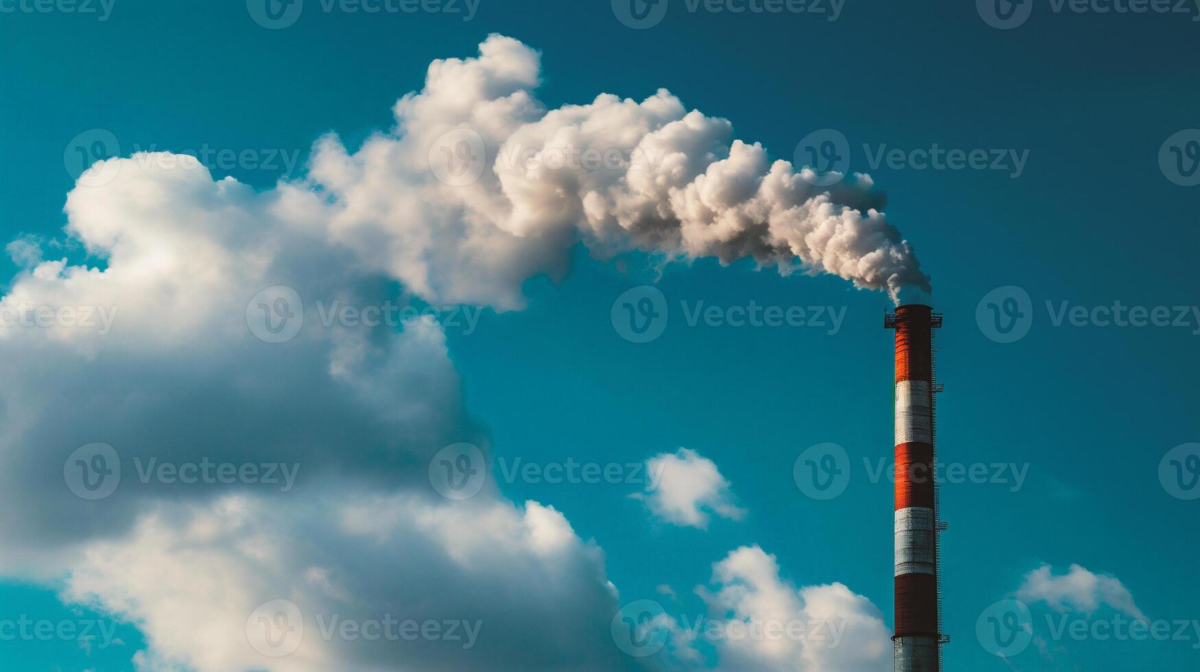 ai genererad rök från de skorsten av ett industriell växt förorenar de miljö foto