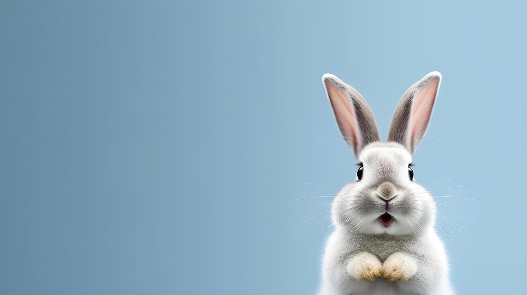 ai genererad glad och lekfull vit kanin en söt och leende påsk sällskapsdjur. skapas med generativ ai foto