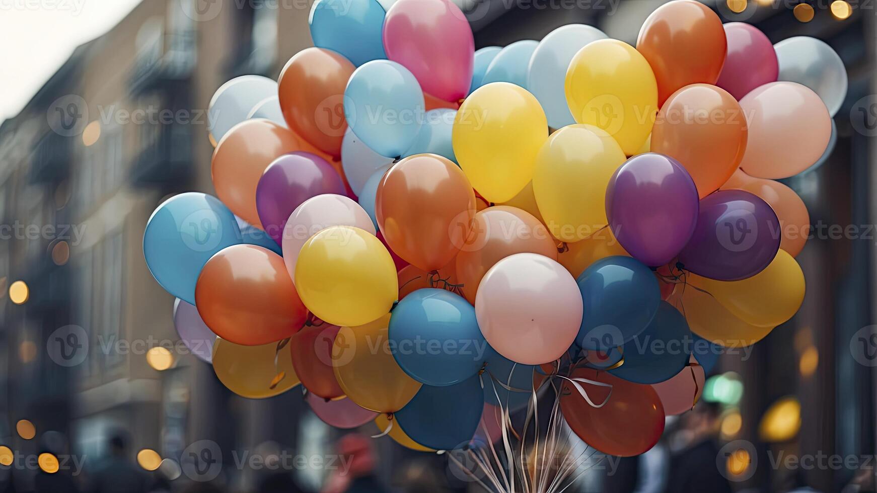 ai genererad färgrik ballonger i de luft, färgrik ballonger bakgrund, färgad ballong tapet, Lycklig bakgrund foto