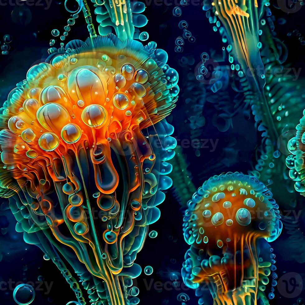 ai genererad abstrakt fantastisk maneter under vattnet. mönster. foto