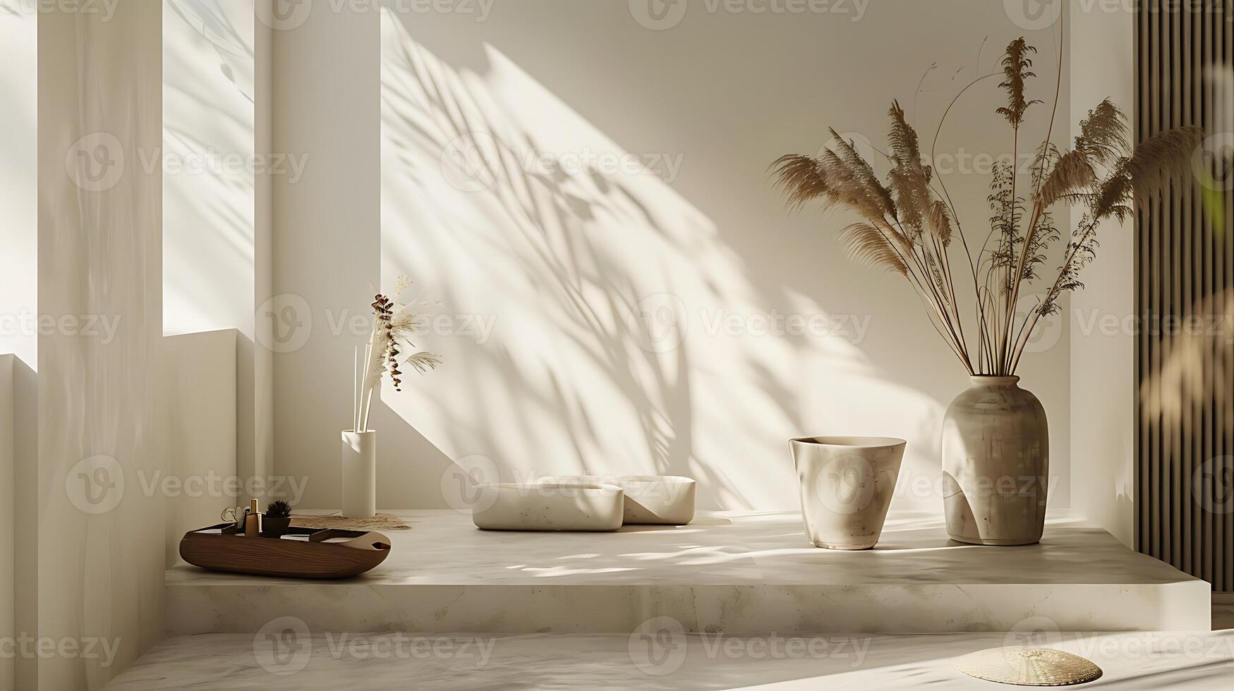 ai genererad minimalistisk Hem dekor med naturlig ljus och växt foto