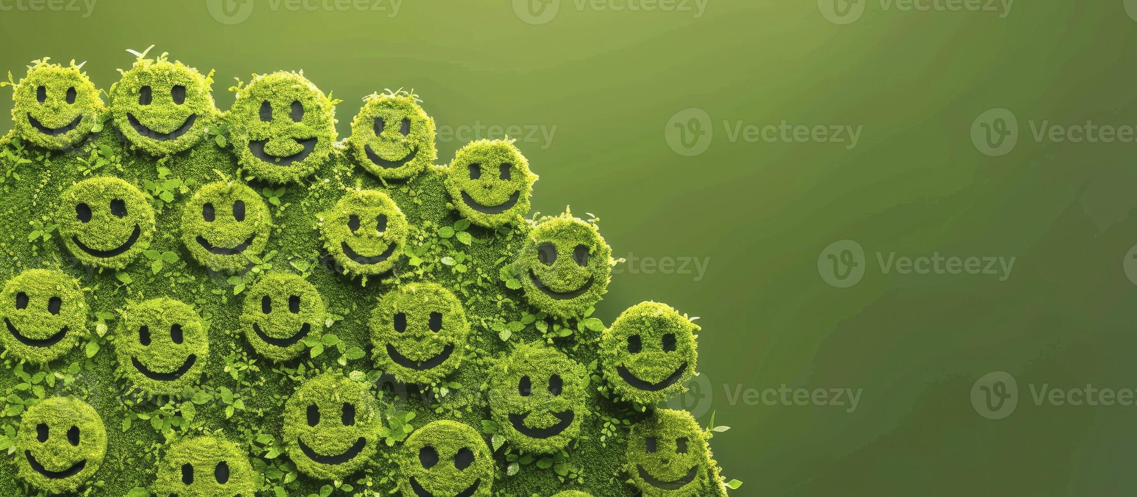 ai genererad glad vibrafon, grön bakgrund med en leende emoji, spridning positivitet och glädje. foto