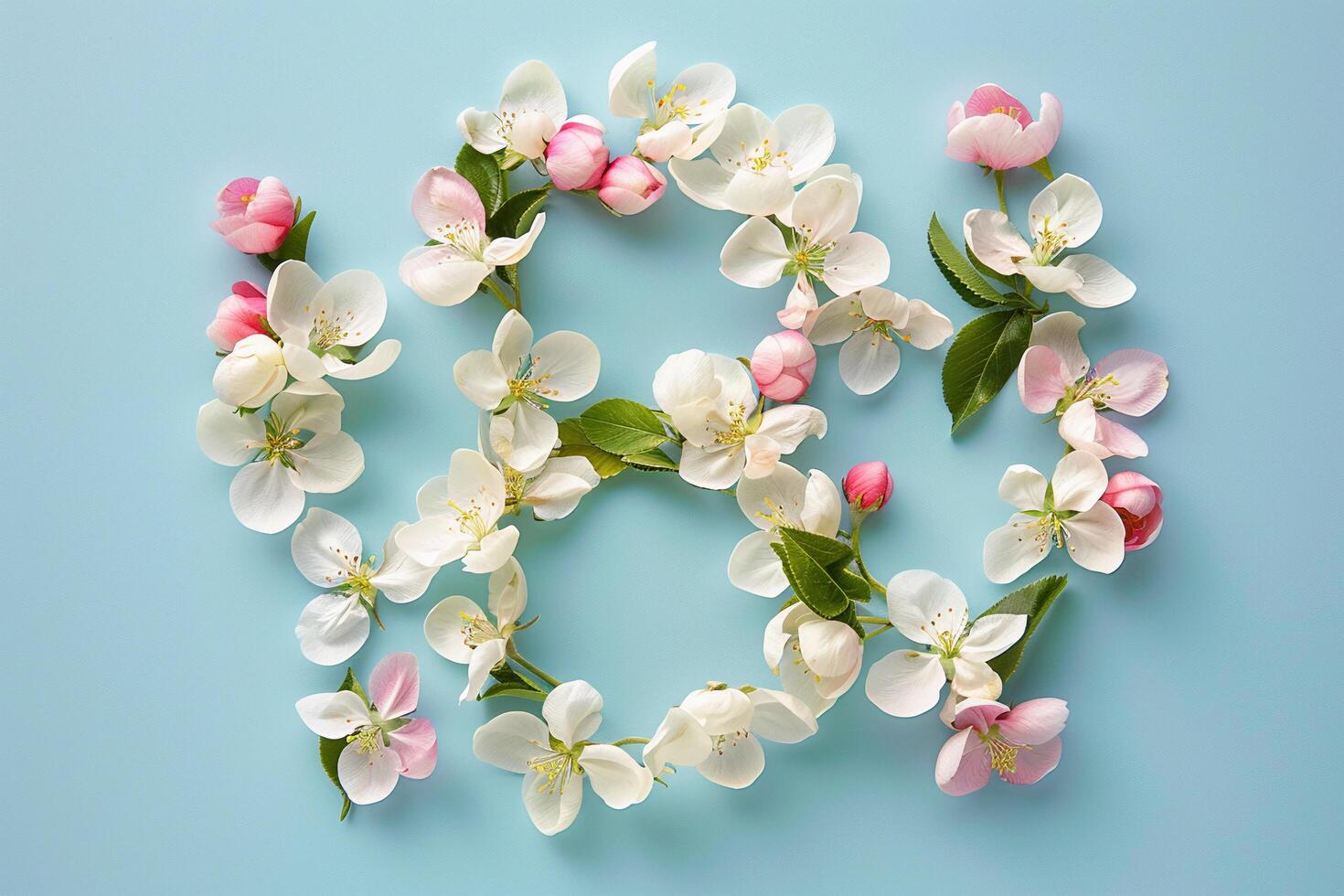 ai genererad äpple blommar anordnad i en cirkulär mönster med ai genererad. foto