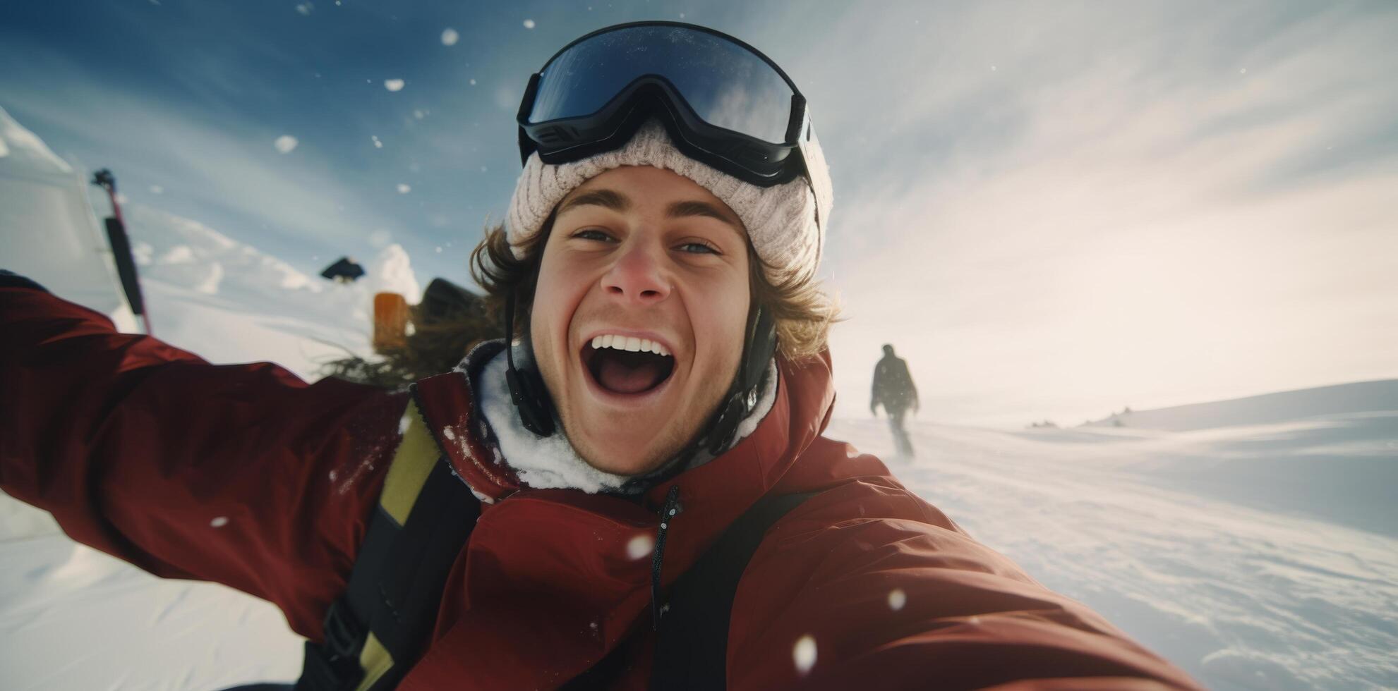 ai genererad en snowboardåkare är flytande ovan de snö på en åka skidor hiss foto