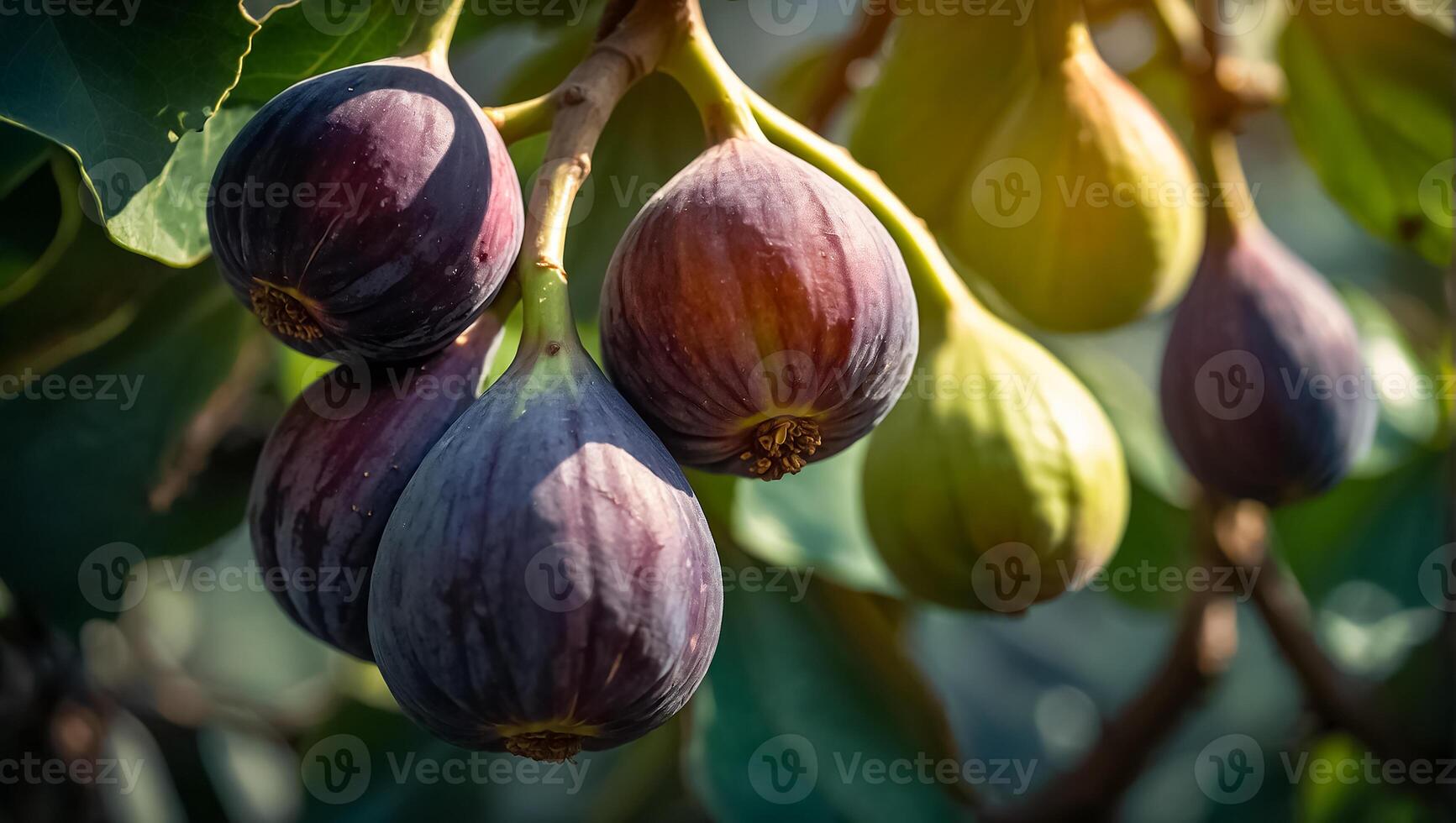 ai genererad färsk mogen fikon på en gren närbild foto