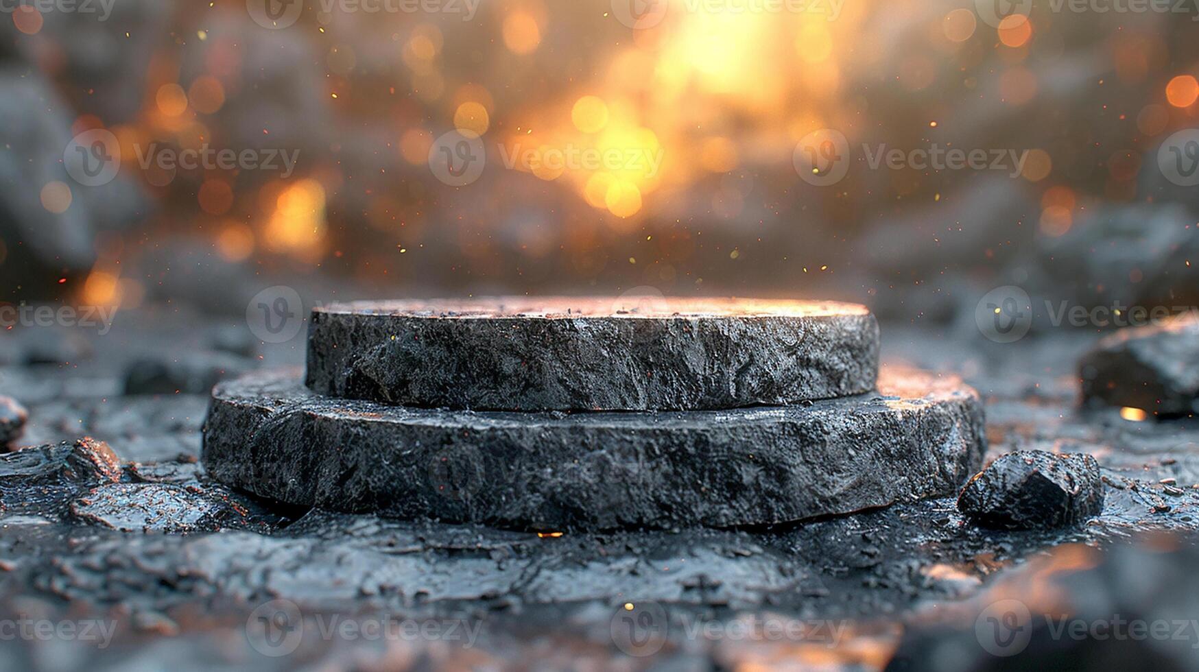 ai genererad en stack av stenar Sammanträde på topp av en lugg av kol foto