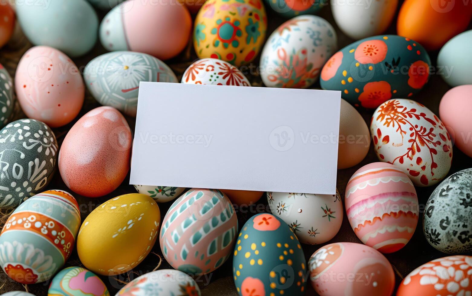 ai genererad påsk ägg visa med en sektion vänster tom för text foto