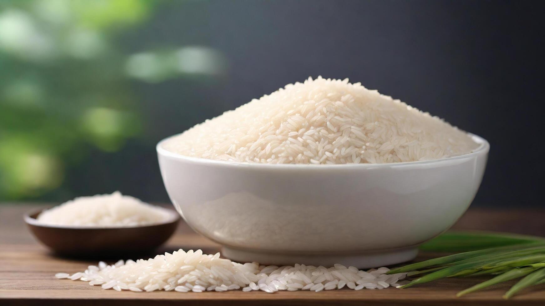 ai genererad ris i en skål och förpackning fotografering foto