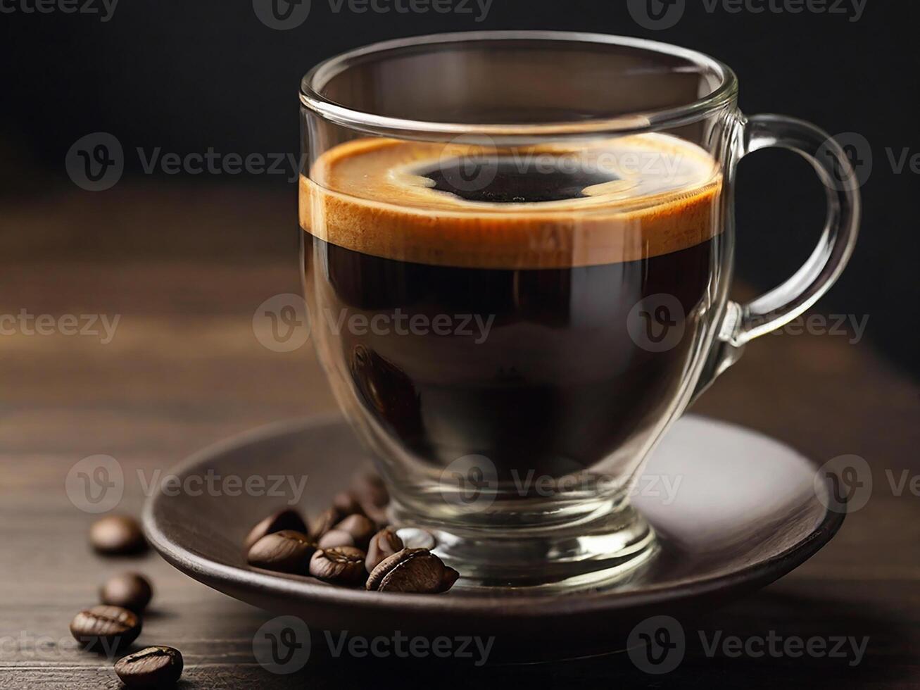 ai genererad en glas av svart kaffe med brunaktig skum foto