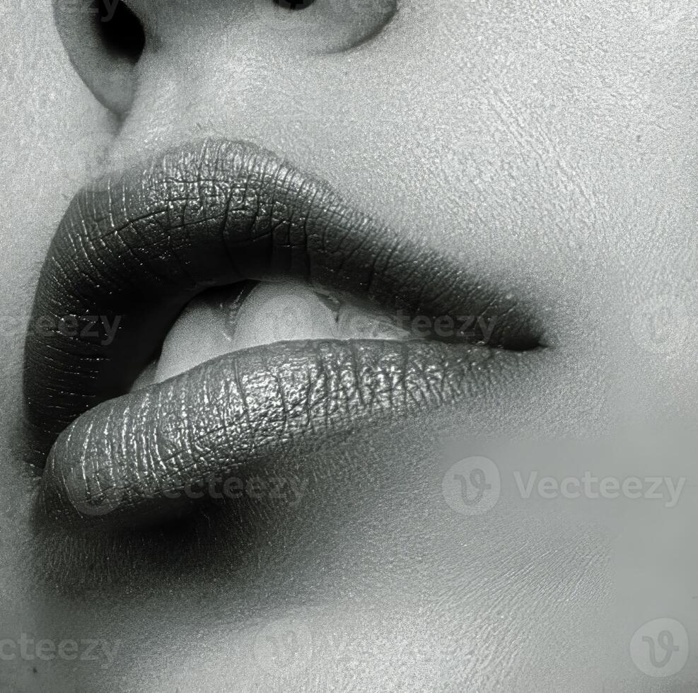 sexig mun stänga se Foto, kvinna mun med läppstift närbild bakgrund, ansikte detalj porträtt foto