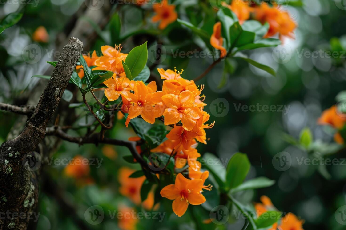 ai genererad orange blomma på en träd. foto