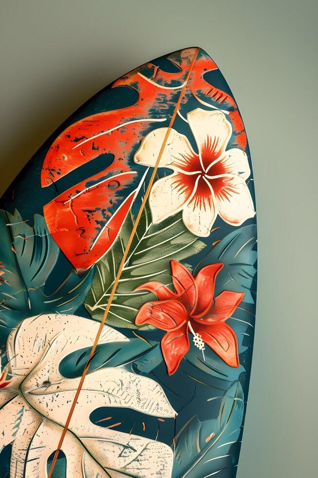 ai genererad tropisk batik mönster surfingbräda foto