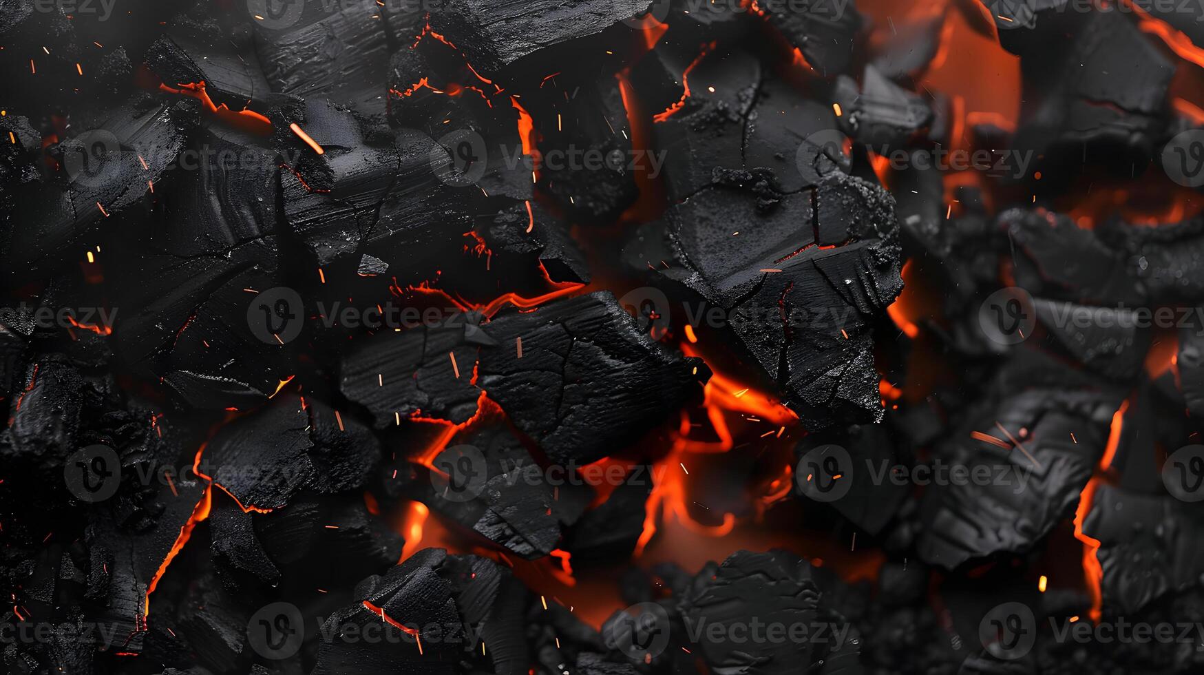 ai genererad skön bakgrund av brinnande kol i svart och orange färger. ai genererad foto