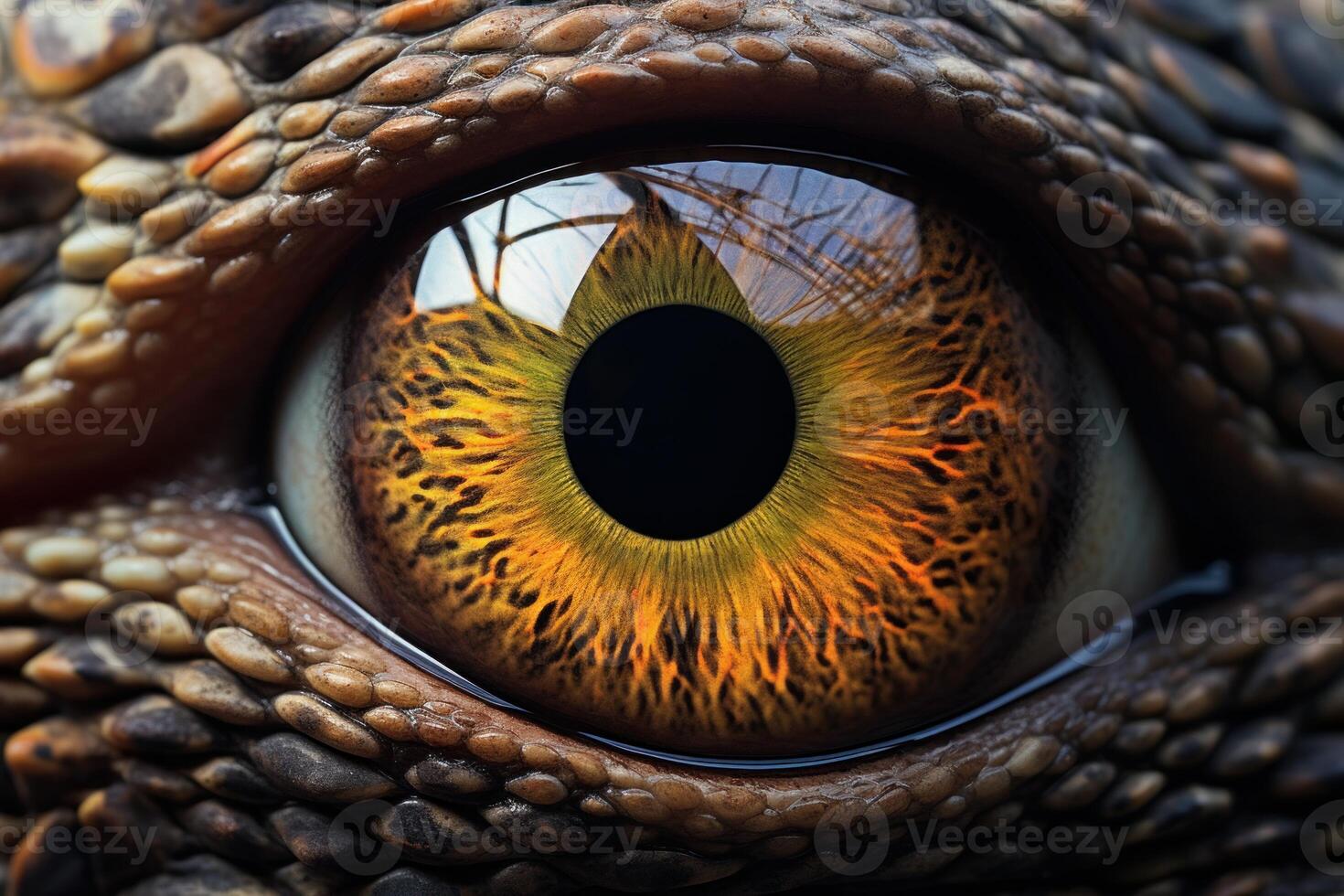 ai genererad glansig reptil- öga närbild. generera ai foto