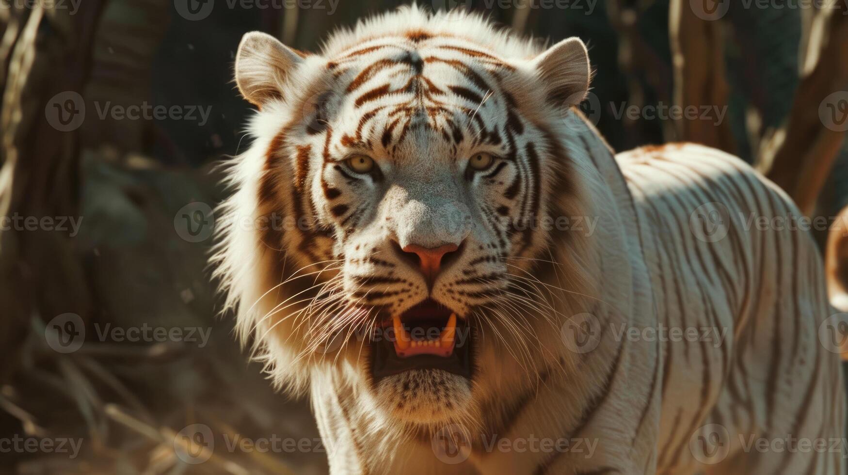 ai genererad internationell albinism medvetenhet dag, ett albino tiger i de vild, en genetisk funktion av utseende, inte tycka om alla annan foto