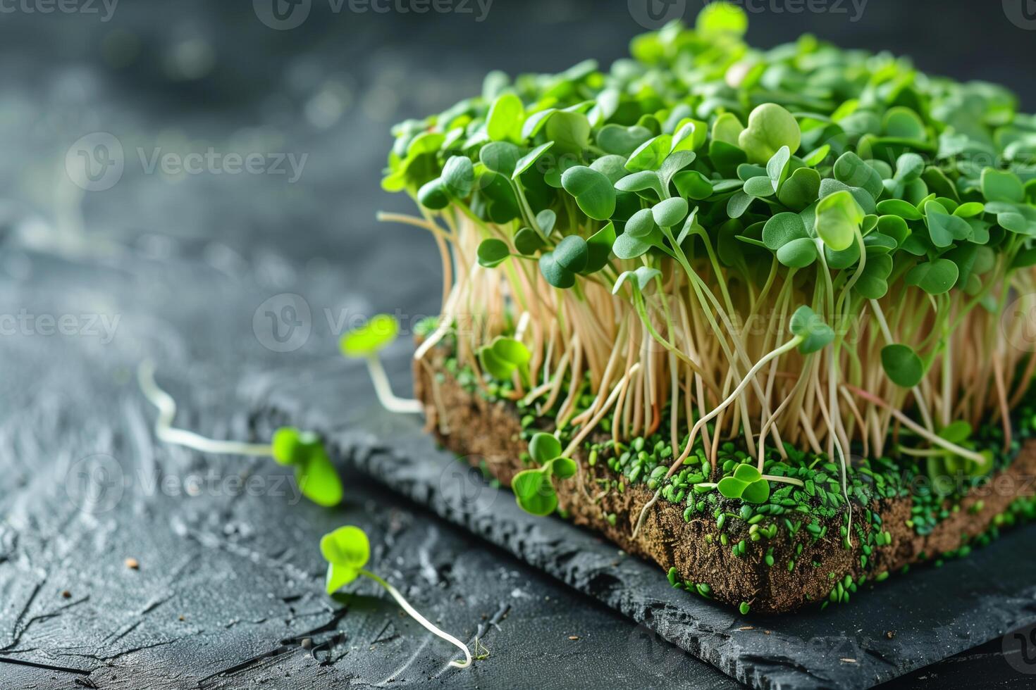 ai genererad frodig mikrogröna, närbild, friska äter begrepp foto