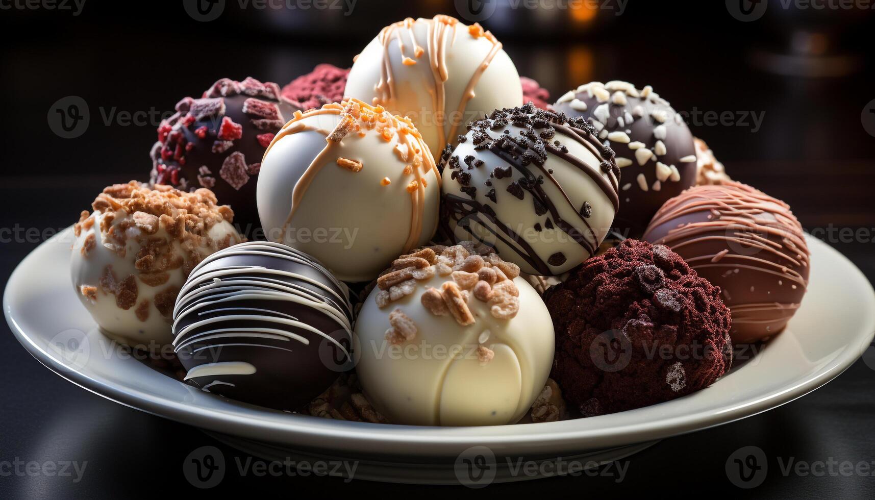 ai genererad gourmet choklad tryffel samling, en ljuv flathet på en tallrik genererad förbi ai foto