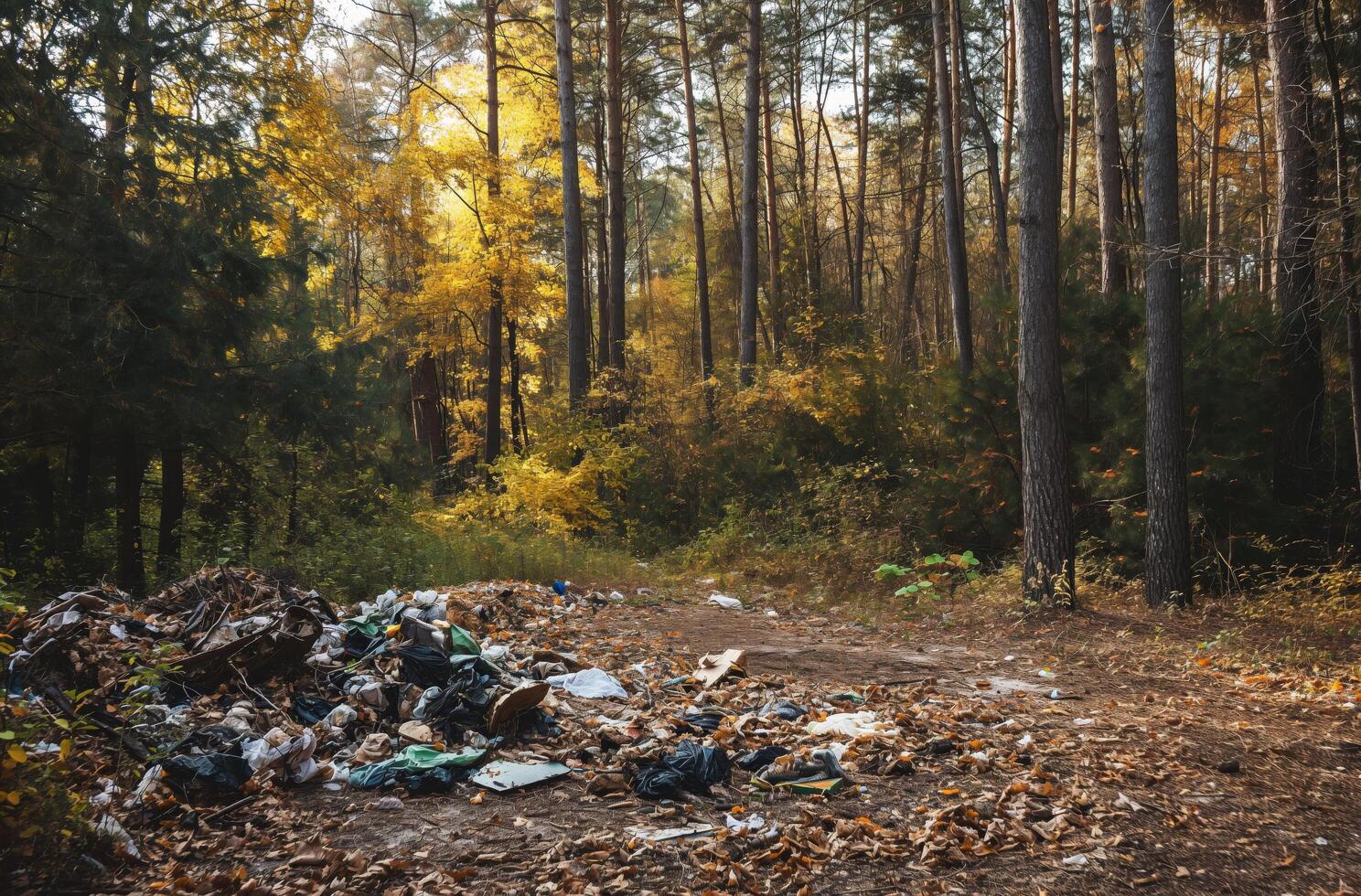 ai genererad skog strö med avfall foto