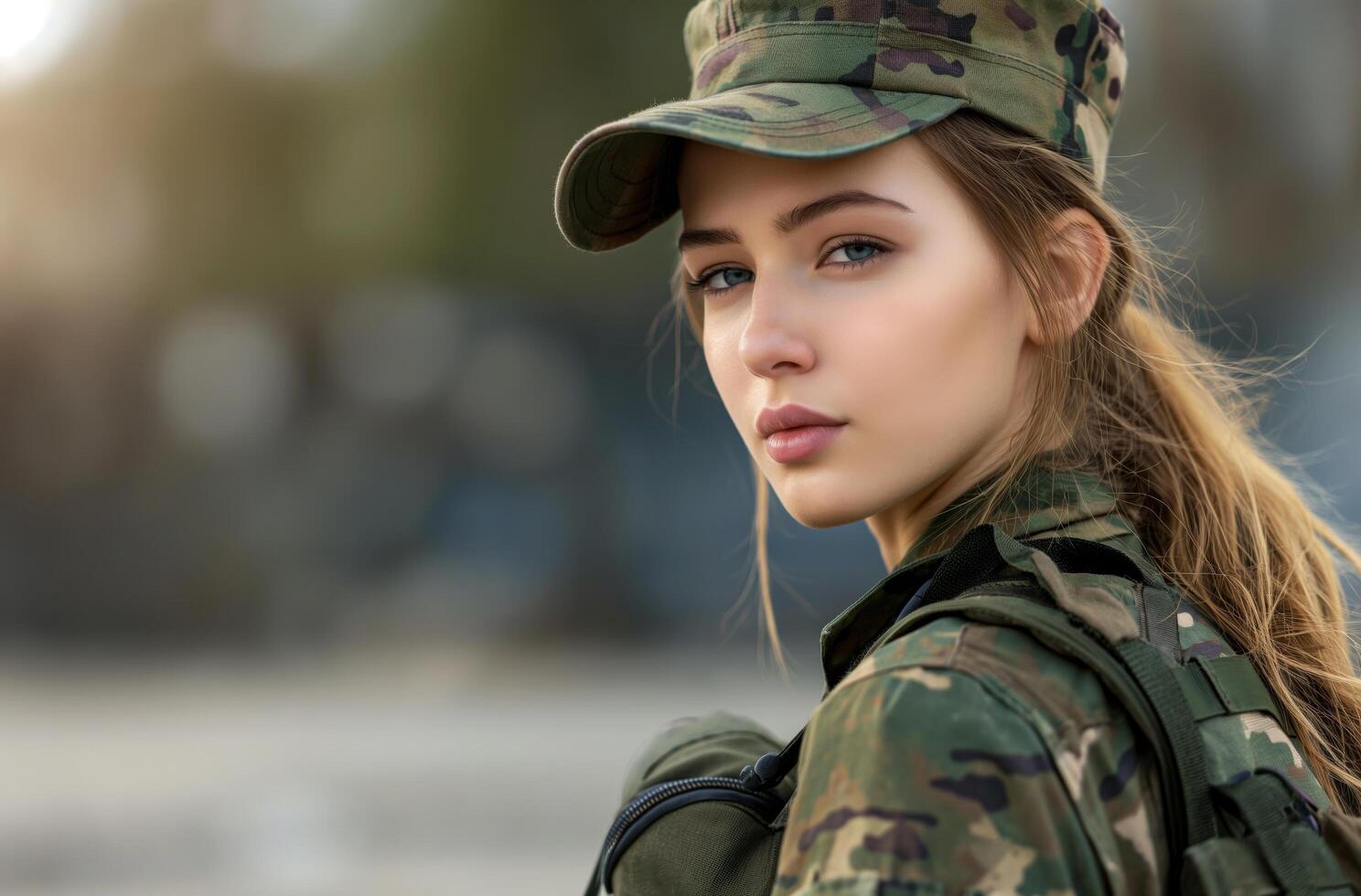 ai genererad ung kvinna soldat foto