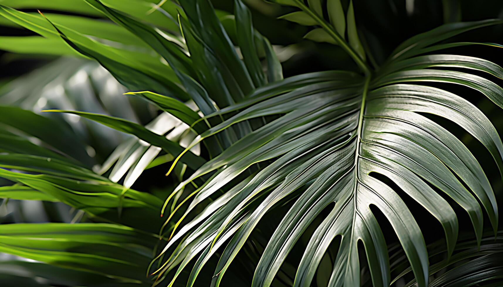 ai genererad vibrerande handflatan blad mönster ger friskhet till tropisk regnskog genererad förbi ai foto