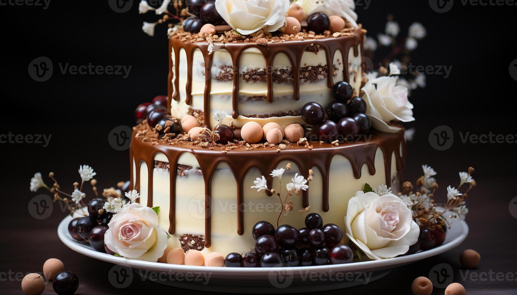 ai genererad hemlagad choklad cheesecake med färsk frukt dekoration, en gourmet glädje genererad förbi ai foto