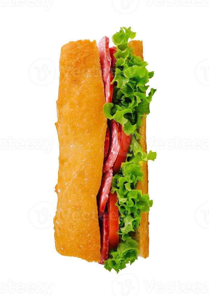 italiensk smörgås med salami och sallad foto