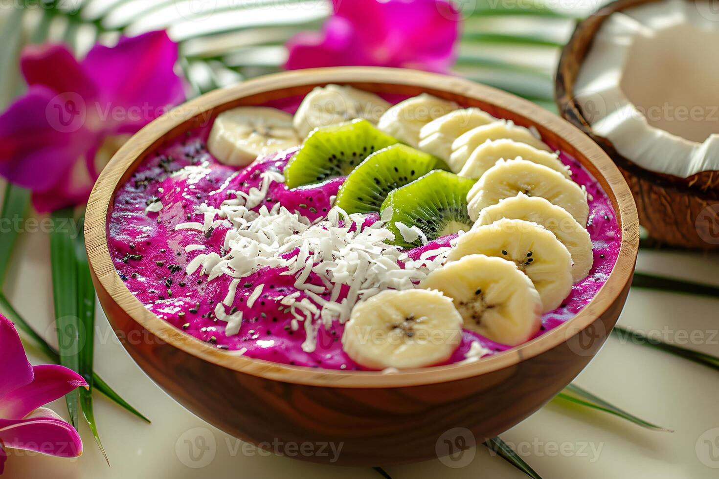 ai genererad drake frukt smoothie ger en tropisk Rör med uppfriskande smak brista foto