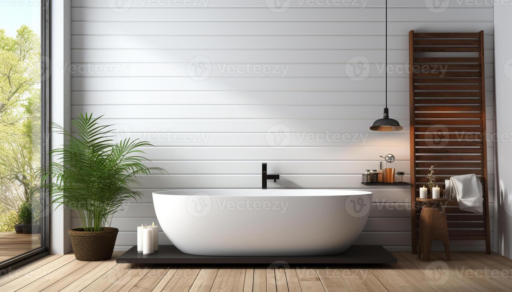 ai genererad modern lyx lägenhet med rena, elegant design och bekväm badrum genererad förbi ai foto