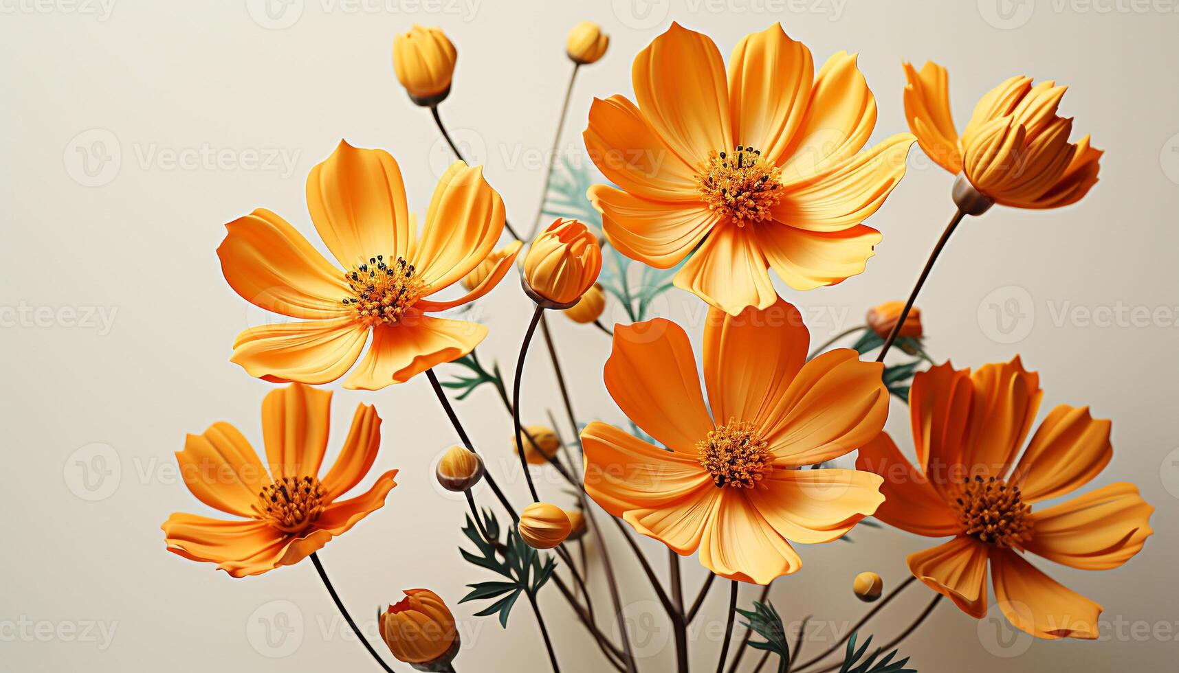 ai genererad gul daisy blomma, färsk gräs, grön blad, orange kronblad genererad förbi ai foto