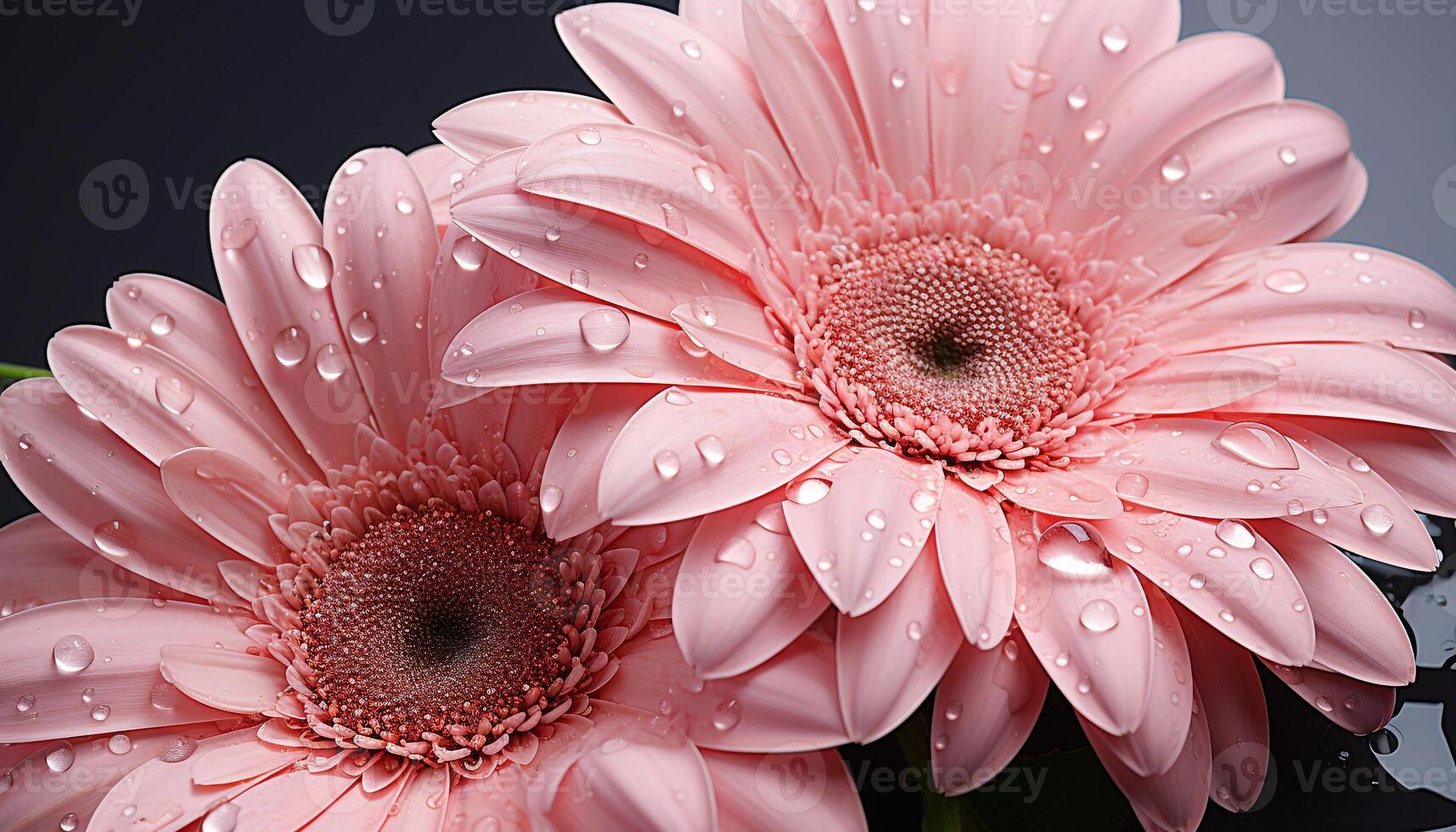 ai genererad friskhet och skönhet i natur en vibrerande, våt, rosa gerbera daisy genererad förbi ai foto